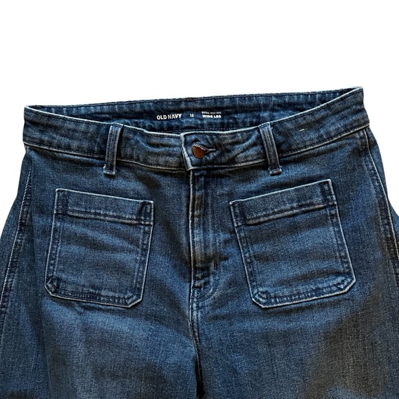 Old Navy Size 12 Jeans Extra High Rise Wide Leg Front Patch Pockets - Picture 4 of 8